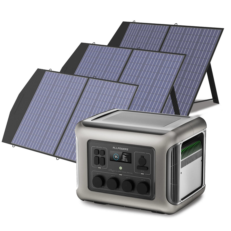 ALLPOWERS R2500 Solar Generator 2500W (4000W Peak), 2016Wh LiFePO4 Portable Power Station with Solarpanel 4 AC Outlets for Home