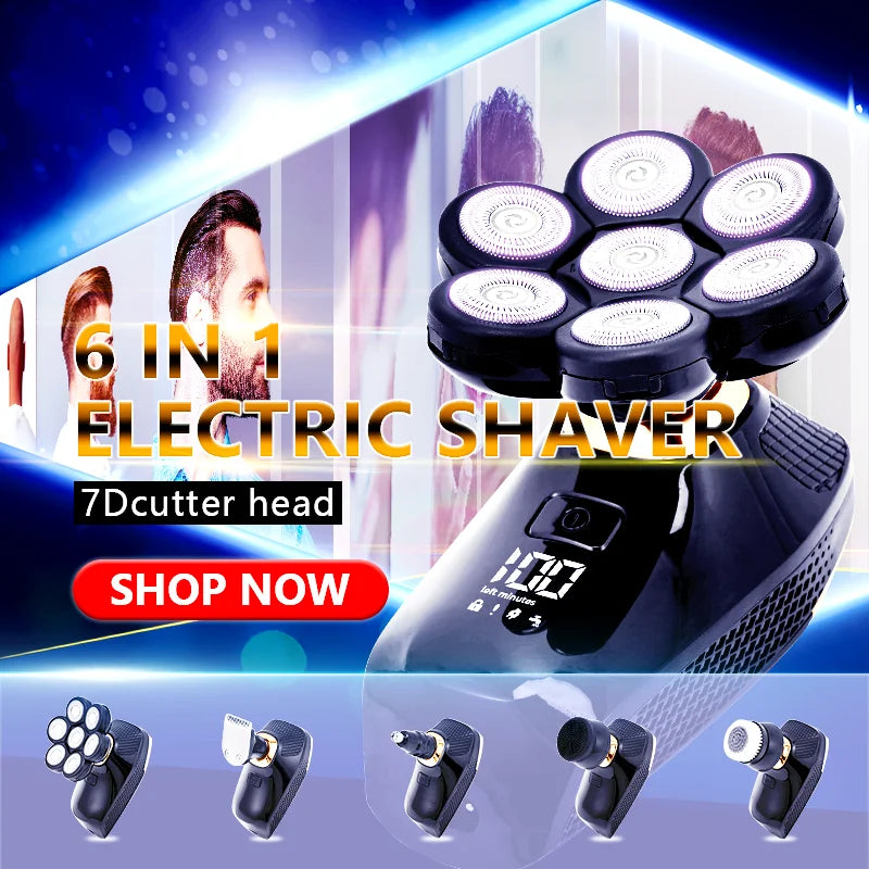 Replacement Electric Shaver Head Electric Shaver 7D Independently 7 Cutter Floating Head Waterproof Stainless Steel Razor Blade