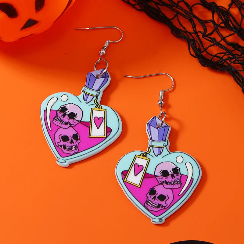 Halloween Earrings European and American Ins Dark Funny Skull Head Earrings Fashion Creativity Skull Hand Bat Earrings Female