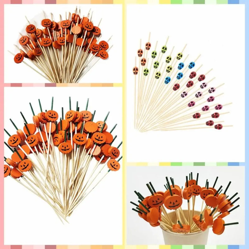 Multifunctional Hygienic Halloween Pumpkin Bamboo Skewers Natural Material Skull Bamboo Stick Smooth Surface Toothpick