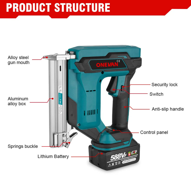 ONEVAN F30G 30MM Brushless Electric Nail Gun Cordless Stapler Nailer Lithium Battery Nailing Power Tool For Makita Battery Pin