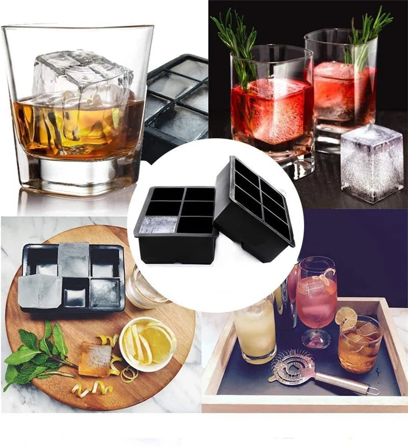 Big Ice Tray Mold Giant Jumbo Large 4/6/8/15 Grid Food Grade Silicone Ice Cube Square Tray Mold DIY Ice Maker Ice Cube Tray