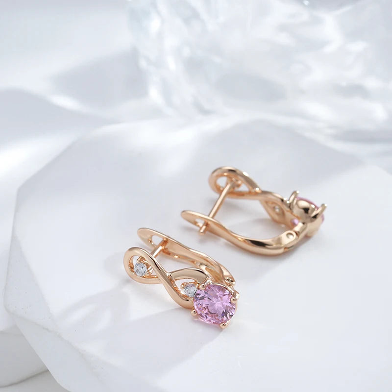 Kinel Vintage Pink Natural Zircon Earrings For Women 585 Rose Gold Color Fine Daily Jewelry Easy Matching 8 Shape Earring