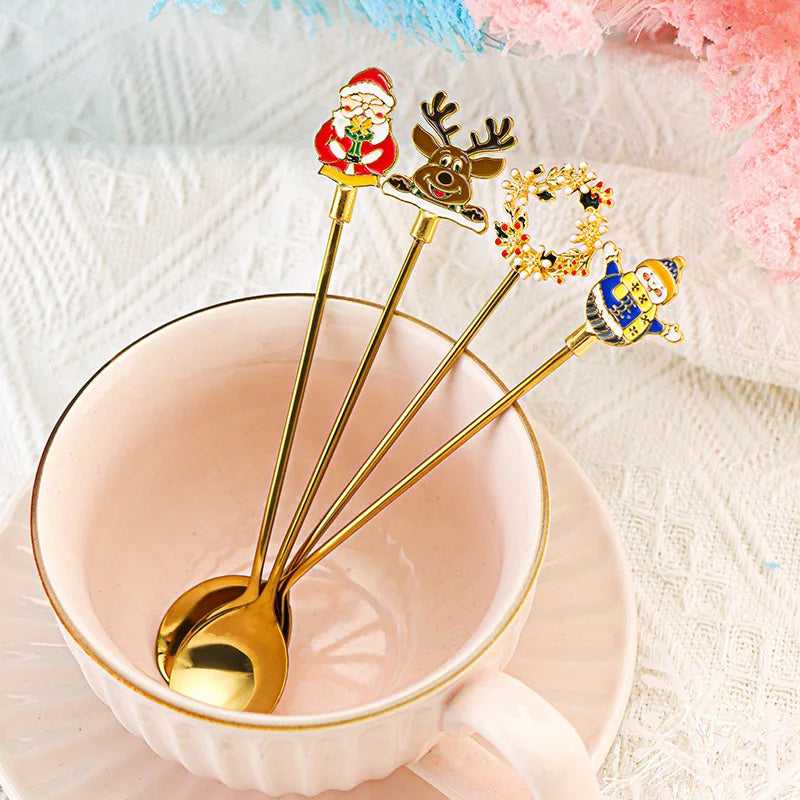 Stainless steel Christmas dessert spoon fork creative cartoon lovely afternoon tea coffee spoon fork spoon dinner set cutlery