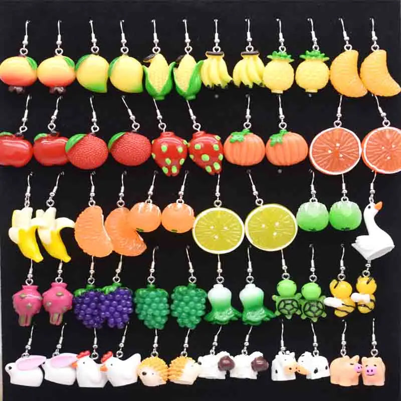 Earring For Women Resin Handmade Cartoons Animals Fruits Vegetables Kawaii Drop Earrings Funny Gifts
