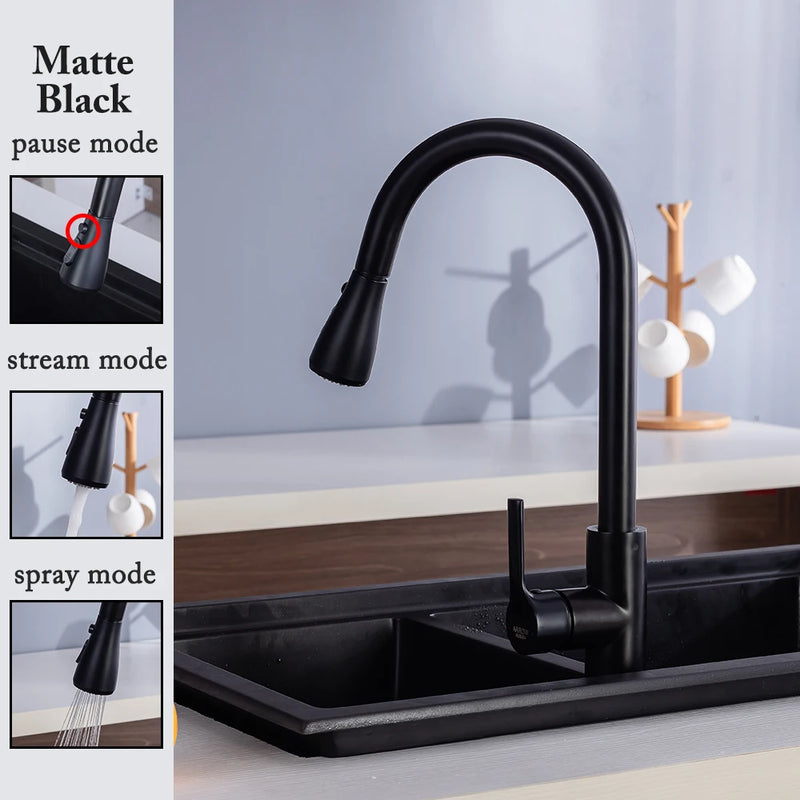 Kitchen Faucets 304 stainless steel Pull Out Kitchen Sink Water Tap Deck Mounted Mixer Stream Sprayer Head Hot Cold Taps