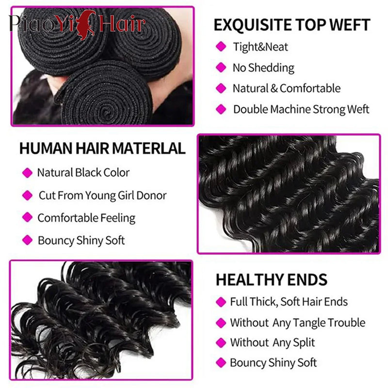 26 28 30Inch Deep Wave Human Hair Bundles 100% Raw Human Hair Bundles Deep Wave Bundles For Women Hair Extensions Top Quality