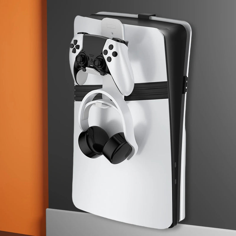 For PS5/PS5 Slim/PS5 Pro Wall Mount Storage Bracket Controller Headset Hook Host Wall Mount Bracket Host Stand for PlayStation 5