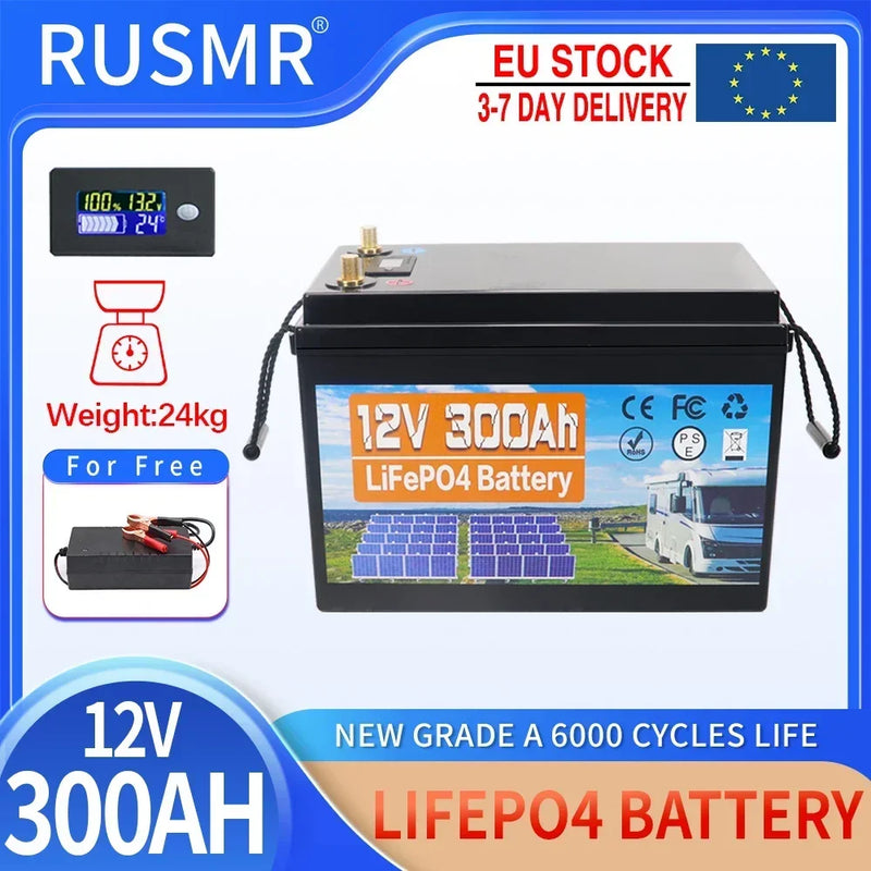 12V 24V 60AH 120Ah 200Ah 300AH LiFePO4 Battery Built-in BMS Lithium Iron Phosphate Cells For RV Campers Golf Cart Solar Storage