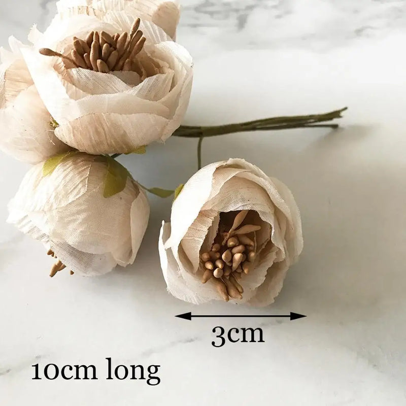 6pcs silk small tea buds roses bouquet artificial flowers for home wedding decoration accessories diy gifts christmas Garlands