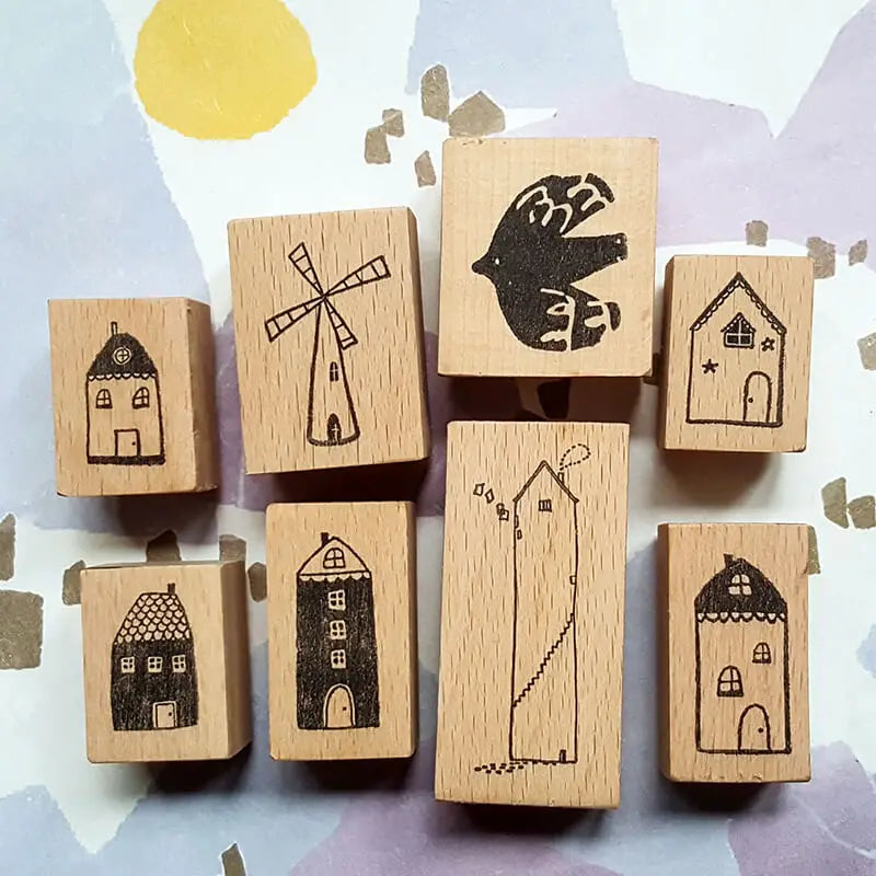 Mini Stamp Kawaii Whimsical Little House and Bird for Scrapbooking DIY Card Journaling Wooden Stamps