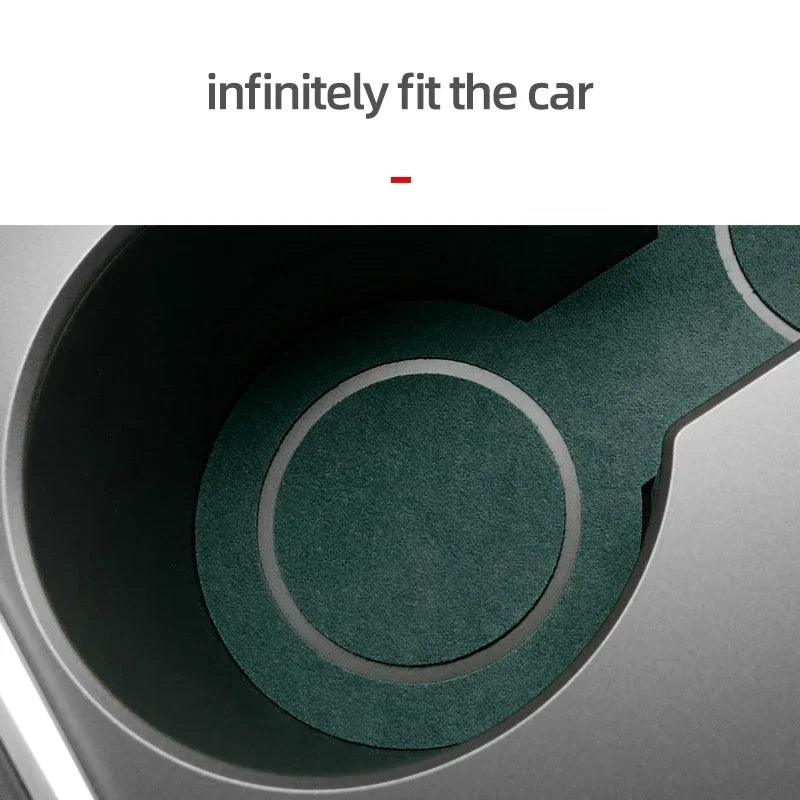 For Tesla Model 3 Model Y 2023-2019 Water Cup Coaster Pad Center Console Holder Made of Alcantara Wrap Car Styling Accessories