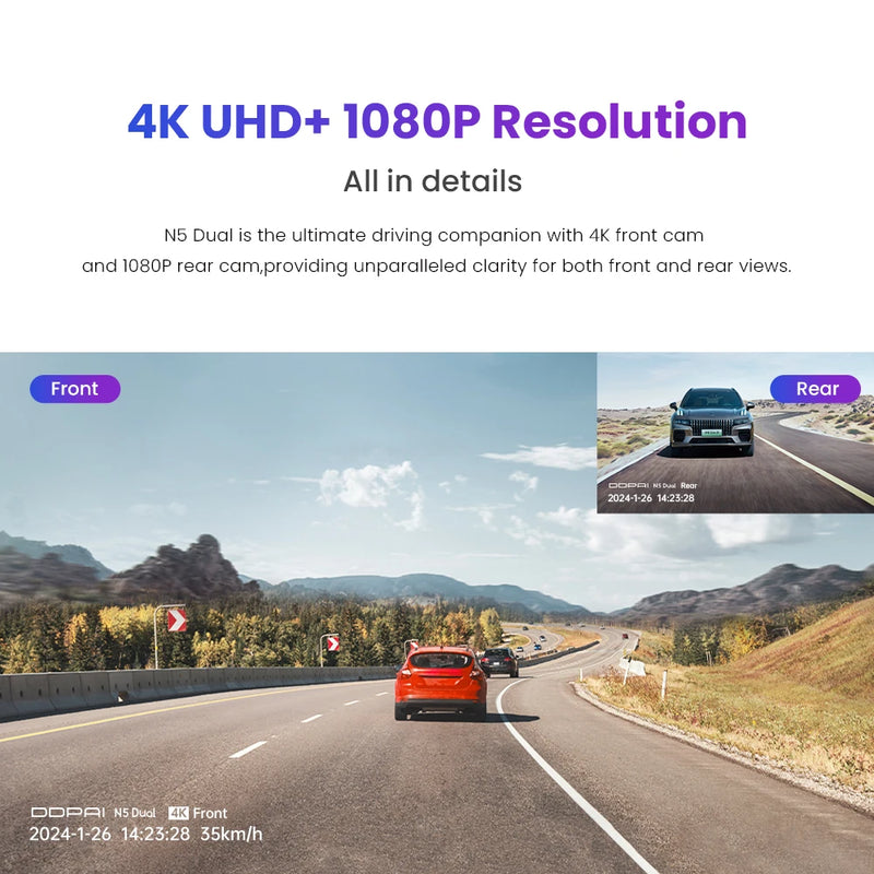 DDPAI 4K Dash Cam N5 Dual Front and Rear 4K UHD Resolution  Dash Camera Car DVR NightVIS ADAS GPS  Auto record
