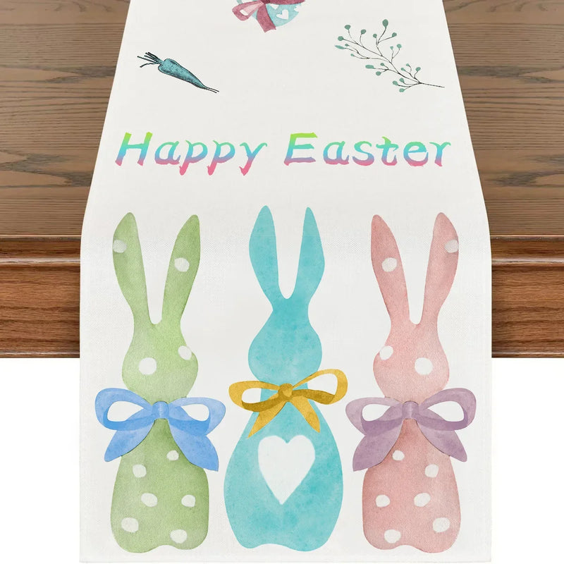 2024 Easter Rabbit Table Runner Linen Bunny Dining Table Cloth Placemat Spring Holiday Happy Easter Decoration For Home Kitchen