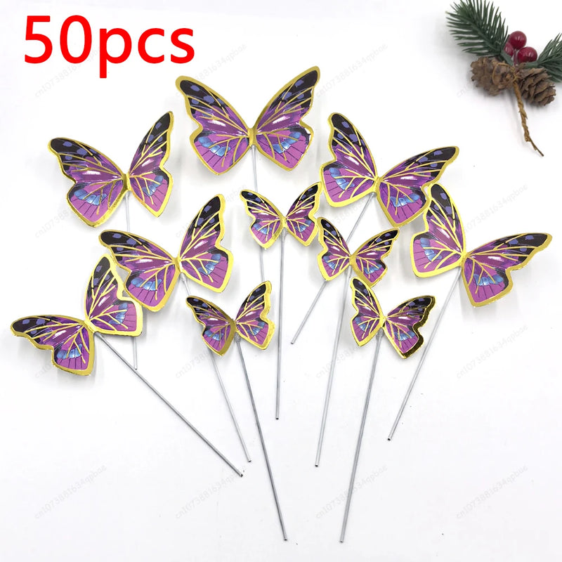 50pcs Butterfly Cake Decoration Gold Pink Butterfly Cake Toppers Birthday Wedding Anniversary Shower Baking Toppers