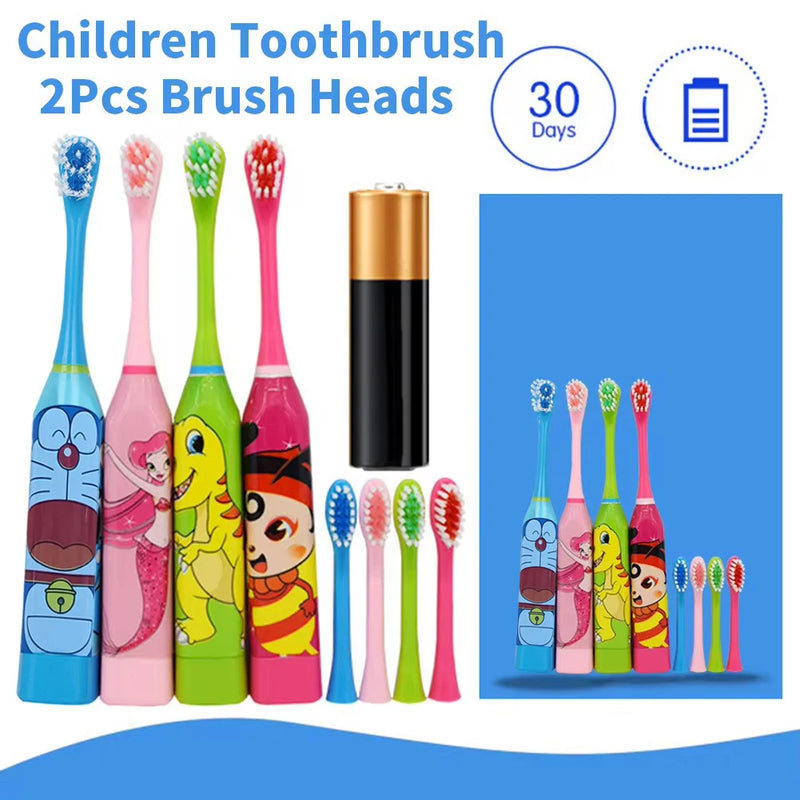 Children Electric Toothbrush with Replaceable Head Cartoon Patterns IPX7 Waterproof 23000 Times Automatic Mute Sonic Toothbrush