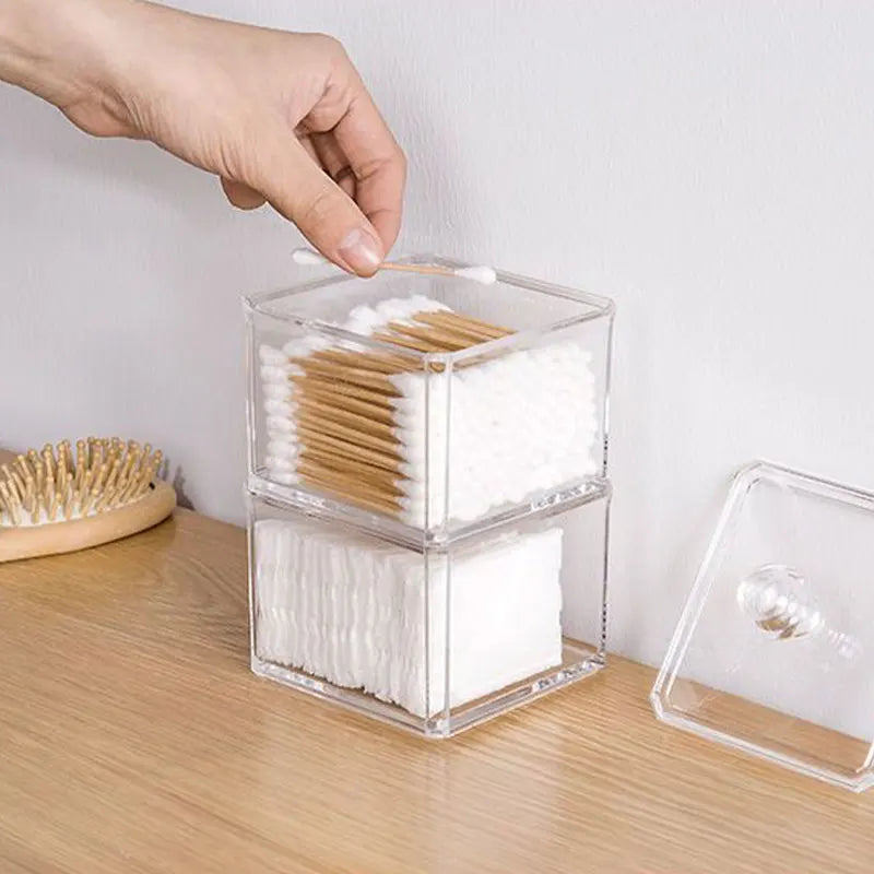 Cotton Swab Makeup Cotton Storage Box Desktop Dressing Table Dustproof with Lid Clear Makeup Remover Cotton Makeup Storage Box