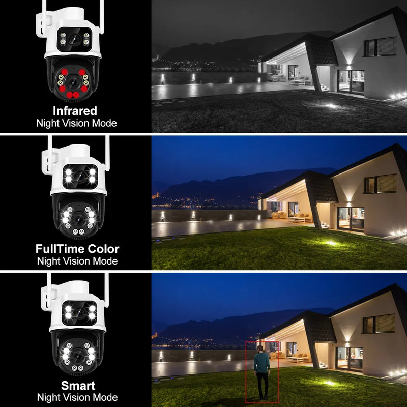 New 8MP 4K PTZ Wifi Camera Dual Lens with Dual Screen Ai Human Detect Auto Tracking Outdoor Surveillance Camera iCSee