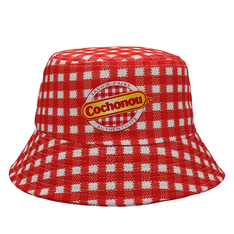 Fashion bob Cochonou hats red plaid style France Bucket Hats for men women unisex Breathable Outdoor Panama fisherman bob hats