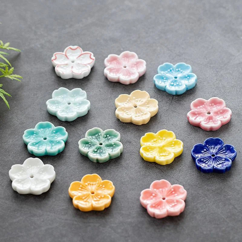 Ceramic Cherry Blossom Incense Burner Home Decor Incense Stick Holder Aromatherapy Office Teahouse Living Room Ornament