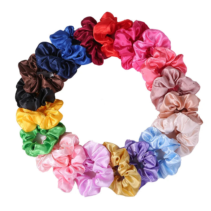 6pcs/lot Hair Scrunchies Bands Scrunchy Ties Ropes Ponytail Holder for Women or Girls Accessories Satin Headwear Solid Color Set