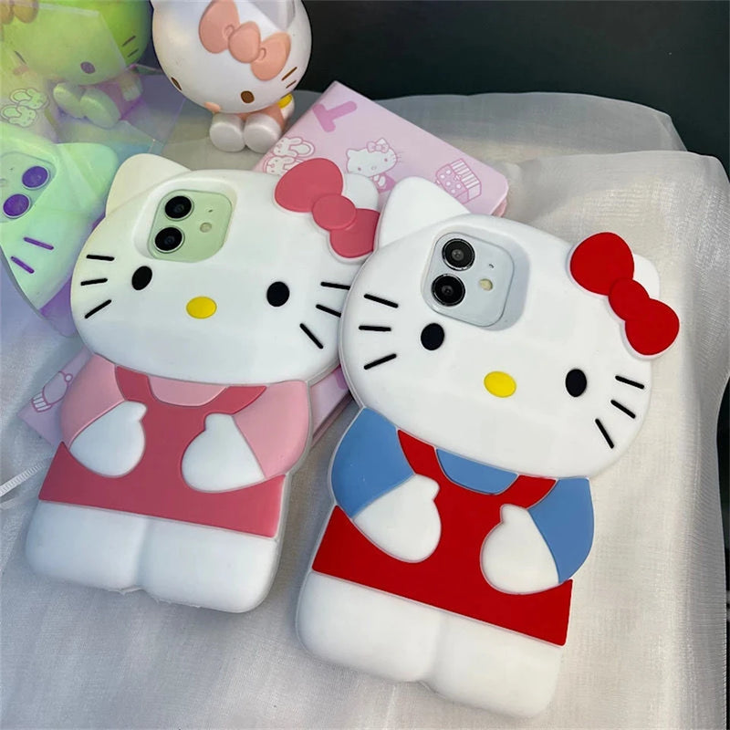 Sanrio 3D Stereoscopic Hello Kitty Cases For iPhone 15 14 13 12 11 Pro Max Mini XR XS 8 Plus Soft Silicone Shockproof Back Cover