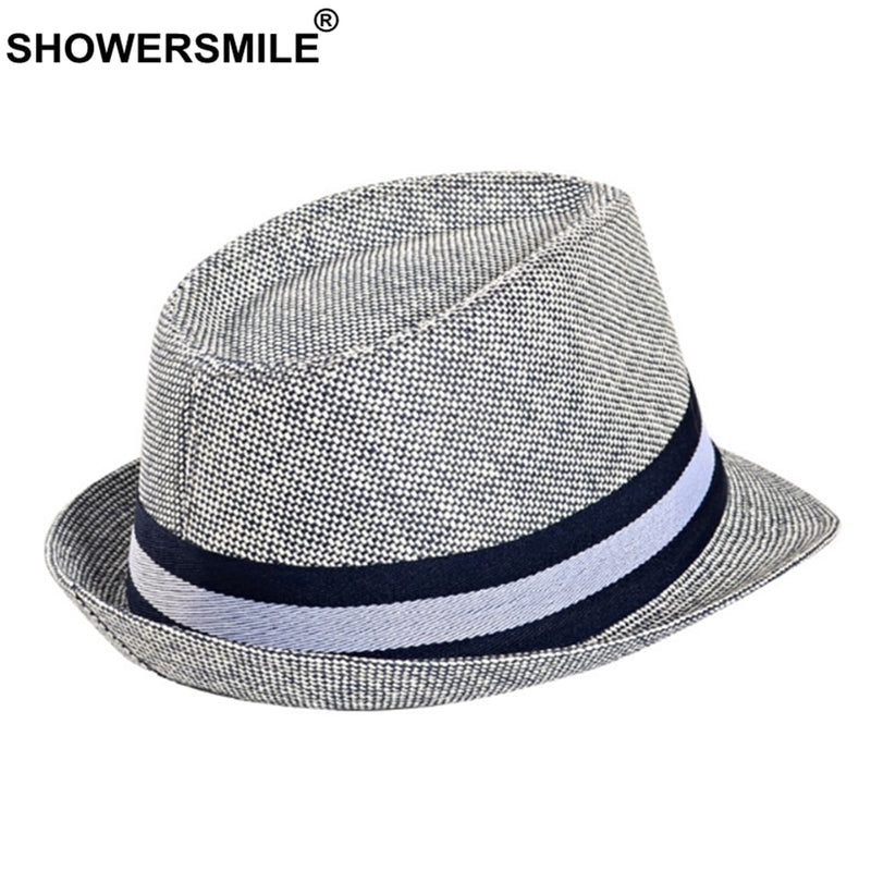 SHOWERSMILE Grey Jazz Hat Men Classic Patchwork Fedora Hats Male British Style Brand 2022 Summer Outdoor Bucket Hats And Caps