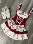 Summer Sweet Preppy Style 2 Piece Sets Women Y2k Kawaii Lolita Design Tops + High Waist Chic Skirt Female Princess Retro Outfits