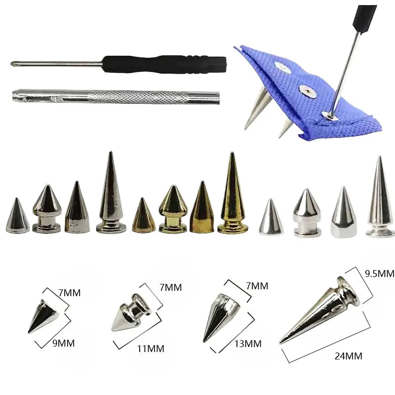 180/80 Sets Punk Rivet Screw Back Studs and Spikes Kit with Tools Leather Craft Bullet Cone DIY for Leather collar Bracelet