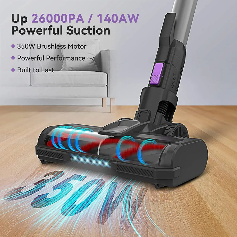 INSE S10 26000pa 350W Stick Cordless Vacuum Cleaner, 3-Speed Power Model for Hardwood Floor, Up to 50 Min,1.2L Dust for Pet Hair