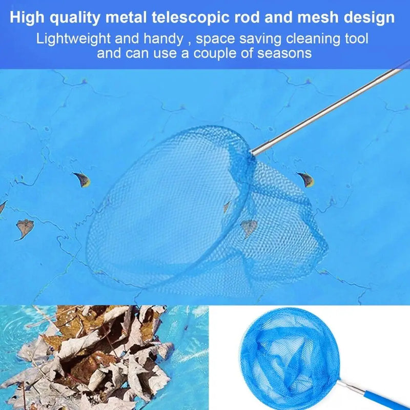 2023 New Telescopic Swimming Pool Net Rake Clear Cleaner Scoop Leaf Stainless Steel Skimmer Mesh Frame Kids Outdoor Fish Nett