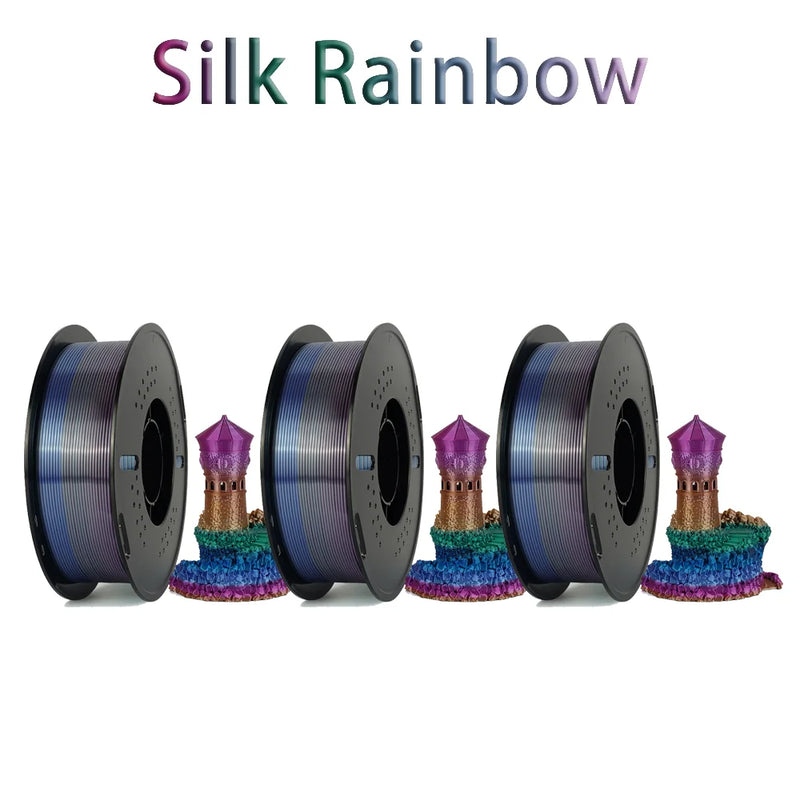 Tri-Color Dual-Color Silk Rainbow PLA Filament 1.75mm Accuracy+/-0.03mm 3D Printer Filament Compatible with Most FDM Printers