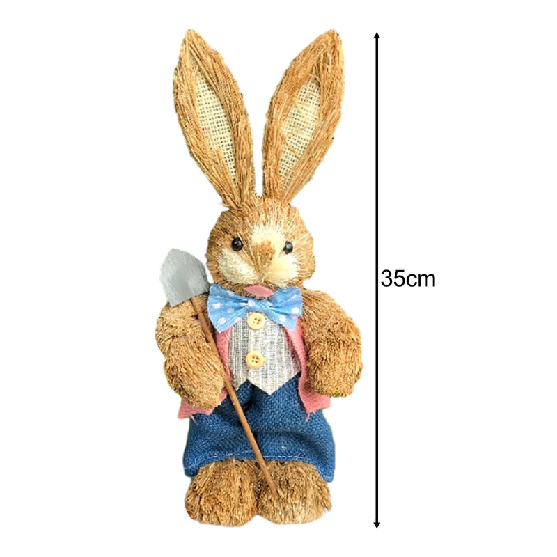 Cute Straw Rabbits Bunny Standing Decorations w/Carrots for Easter Party Home Garden Wedding Ornament Photo Props Crafts