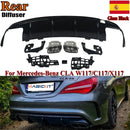 MagicKit For Mercedes Benz  AMG W117 C117 X117 Rear Diffuser With Exhaust Tailpipes CLA260 CLA45 Rear Bumper Lip Gloss Black