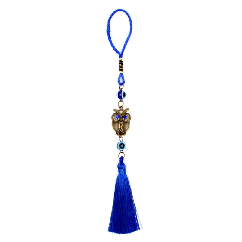 Turkish Blue for EVIL EYE Amulets Wall Hanging Pendant Home Decor Owl Tassel Ornament Home Car for PROTECTION Good Luck Blessing