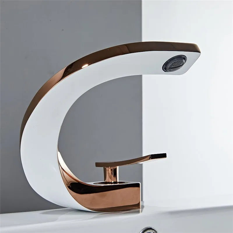 Tuqiu Bathroom Faucet Brass Rose Gold White Bathroom Basin Faucet Cold Hot Water Mixer Sink Tap Deck Mounted Black Rose Gold Tap