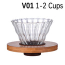 Coffee Dripper Glass Funnel Drip Coffee Maker V01 V02 Filter Transparent Reusable Pour Over Brewing Cup with Wooden Holder