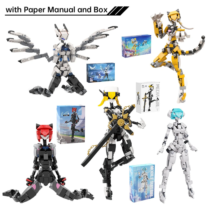 MOC Mobile Suit Girl Female Robot Robot Girl Building Block Set with Paper Manual Bunny Girl Mech Toys for Adults Collection