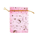 50Pcs Eid Mubarak Decoration Mesh Bag Organza Hot Stamping Silver Star Moon Candy Gift Drawstring Packaging Bag Party Supplies