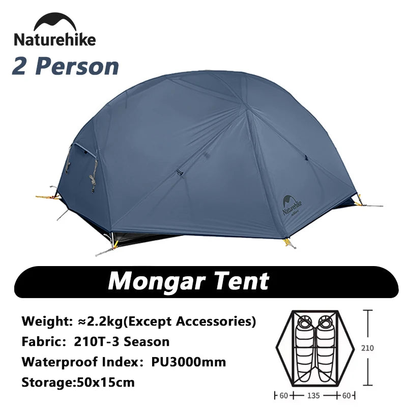 Naturehike Mongar 2 Camping Tent Ultralight Outdoor 3 Season Waterproof 20D Nylon Hiking Tent 2 Person Backpacking Tent