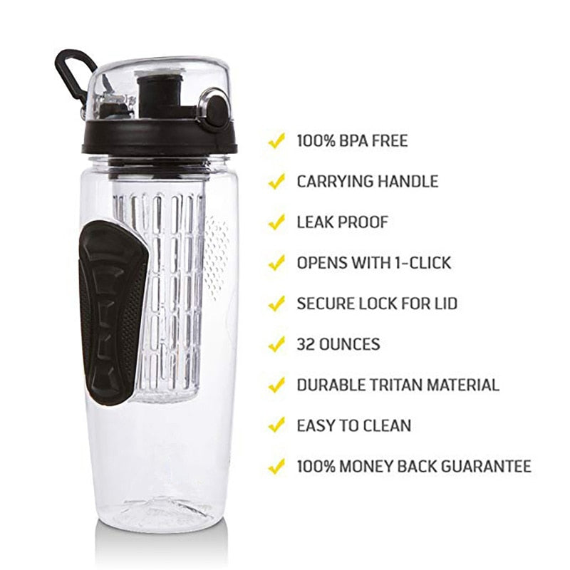 1000ml Water Fruit Bottle Bpa Free Plastic Sport Fruit Infuser Water Bottles with Infuser Juice Shaker Drink Bottle of Water