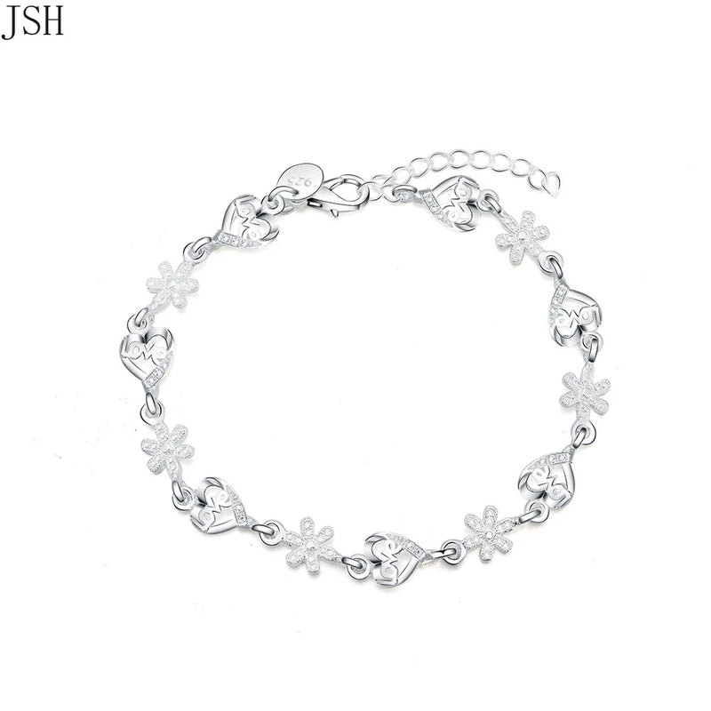 Beautiful for women 925 Sterling Silver bracelet noble HEART lovely chain fashion Wedding Party cute lady nice  jewelry