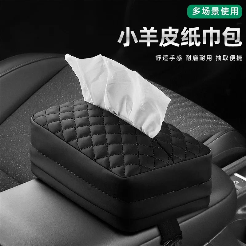 Car Tissue Storage Bag Auto Paper Towels Bag Hanging Seat Back Organizer Pu Leather Tissue Container Interior Parts