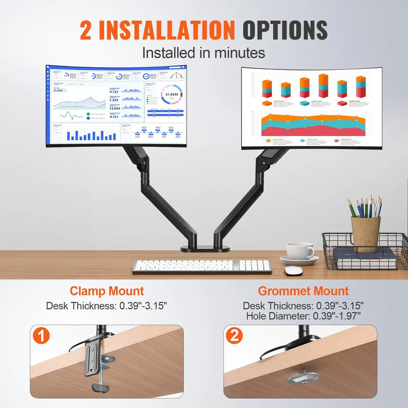 Supports 13"-35" Screens Dual Monitor Stand for Desk Dual Monitor Arm with C-Clamp/Grommet Mounting Base