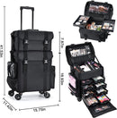Professional Makeup Case, 2in1 Travel Rolling Case Soft Sided Cosmetology Train Case with Wheels Makeup Artist Cosmetic Organize