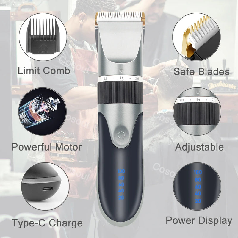 Hair Clipper Electric Barber Hair Trimmers For Men Adults Kids Cordless Rechargeable Hair Cutter Machine Professional