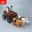 Set Sale MOC Bricks Cow Cattle Cart Oxen Town Farm House Assembled Building Blocks Accessories Children's Toys