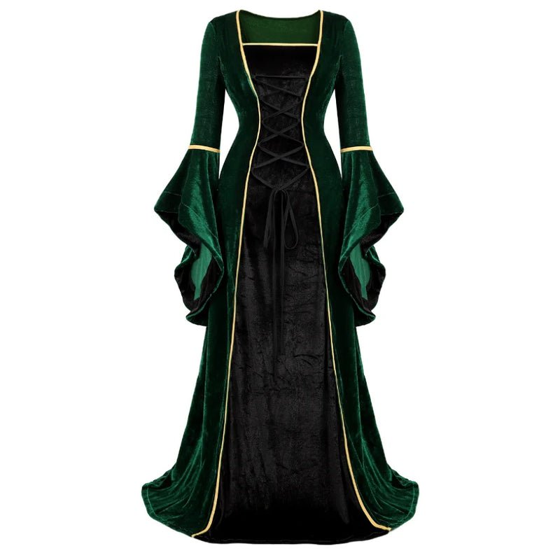 Medieval Renaissance Velvet Long Dress Women Victorian Retro Fancy Gown Halloween Cosplay Costume Plus Size
