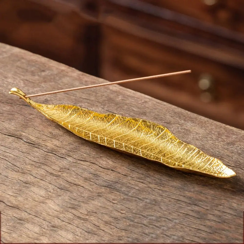 Incense Holder Ash Catcher Long Leafs Censer Pastille Burner Meditation Linden Leaf Alloy Creative Tray Home Decor Accessory