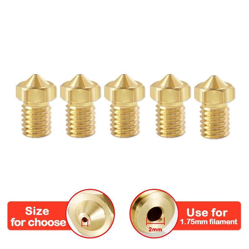 5/10pcs V6 M6 Threaded Nozzle All Metal 0.2/0.3/0.4/0.5/0.6mm for 1.75 Filament E-3-D V5 Anycubic i3 Mega Kobra Hotend Extruder
